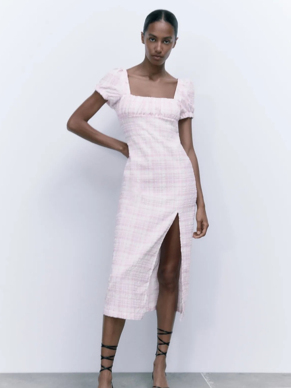 NWT Zara Midi Textured Gingham Dress